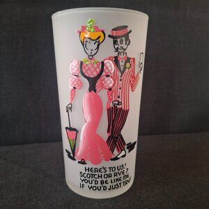 Vintage MCM 1950 1960s Gay Fad Nineties Bar Glass Here's To Us 12 Oz Tumbler
